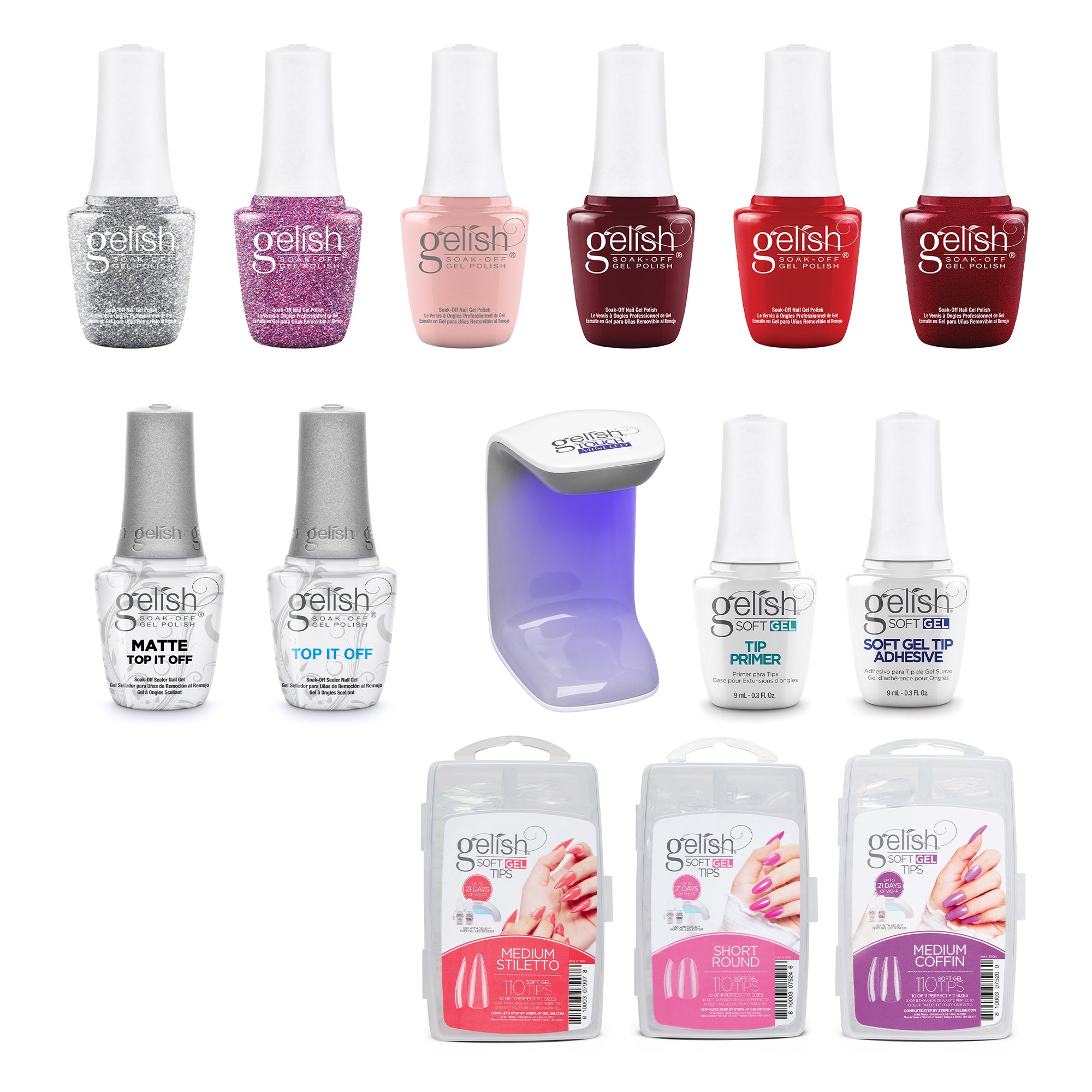 Gelish 330 Coffin Stiletto Nail Kit w/ Polish Sealer & Winter Marilyn Monroe Set - VMInnovations