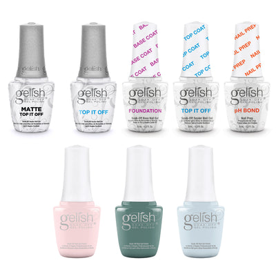 Gelish Terrific Trio Essentials, Mini Full Bloom Gel Kit, and Top Off Duo Coats - VMInnovations