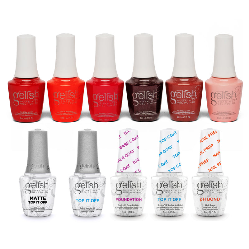 Gelish Terrific Trio Essentials, Reds of the Year Gel Kit, & Top Off Duo Coats