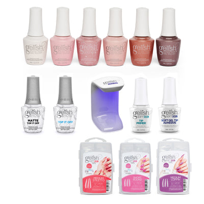 Gelish 330 Medium Coffin Stiletto Nail Kit w/ Polish Sealer & Pretty in Pink Set