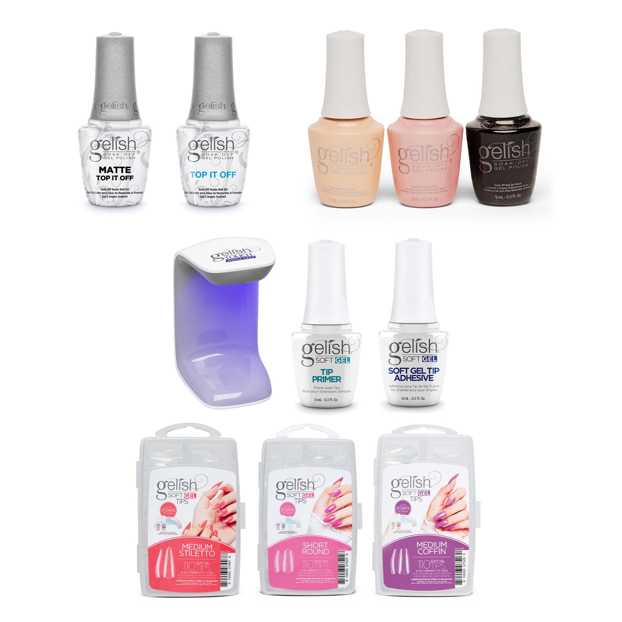 Gelish 330 Medium Coffin Stiletto Nail Kit with Polish Sealer and Classic Set - VMInnovations