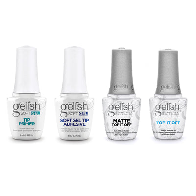 Gelish Midnight Caller Gel Polish, 6 Pack, 330 Count Nail Tip Kit, & Clear Coat