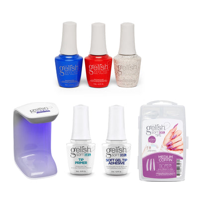 Gelish Mini Core Americana Gel Polish, 3 Pack and 110 Count Medium Coffin Kit