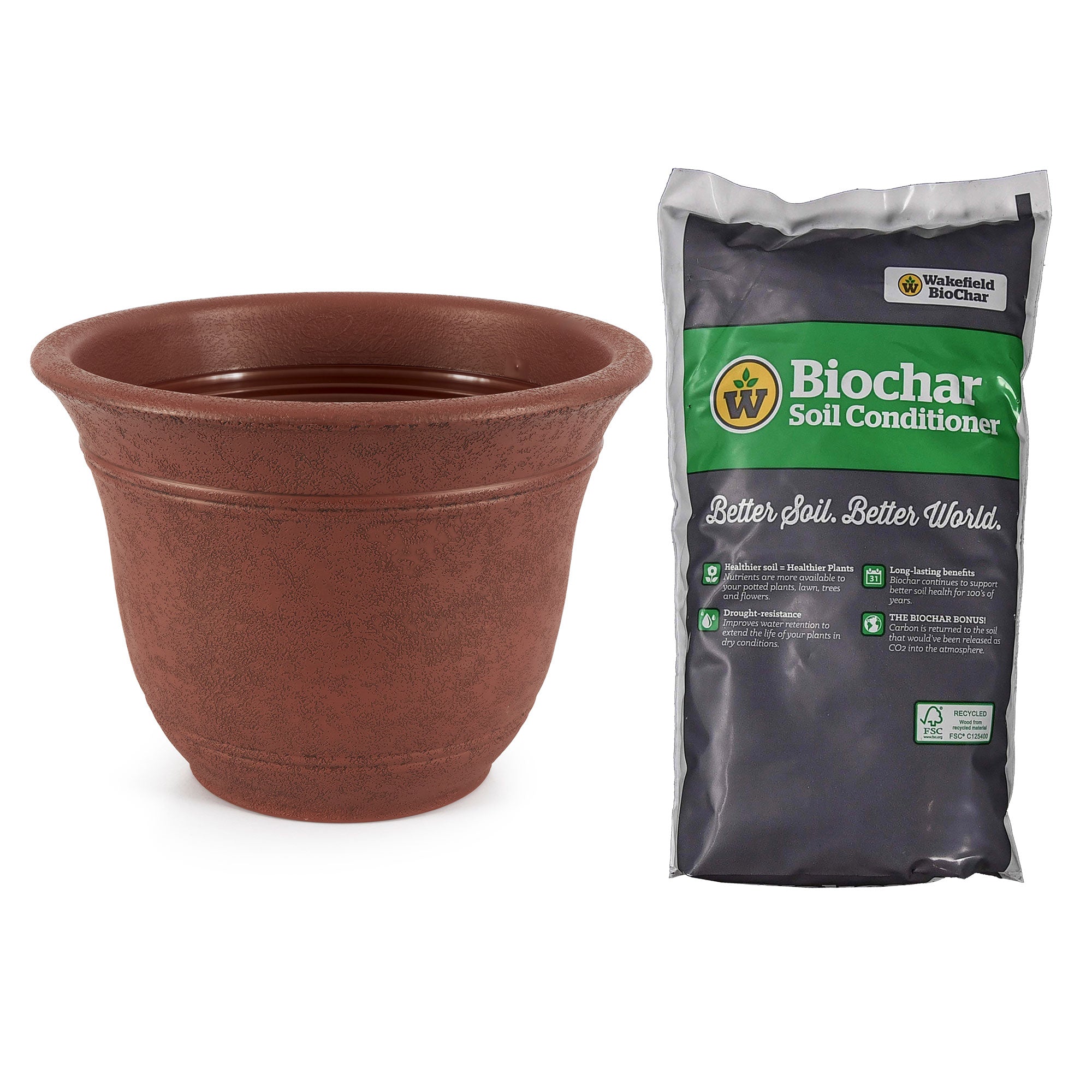 Listo 13" Outdoor Sierra Planter and Wakefield Biochar Organic Soil Conditioner - VMInnovations