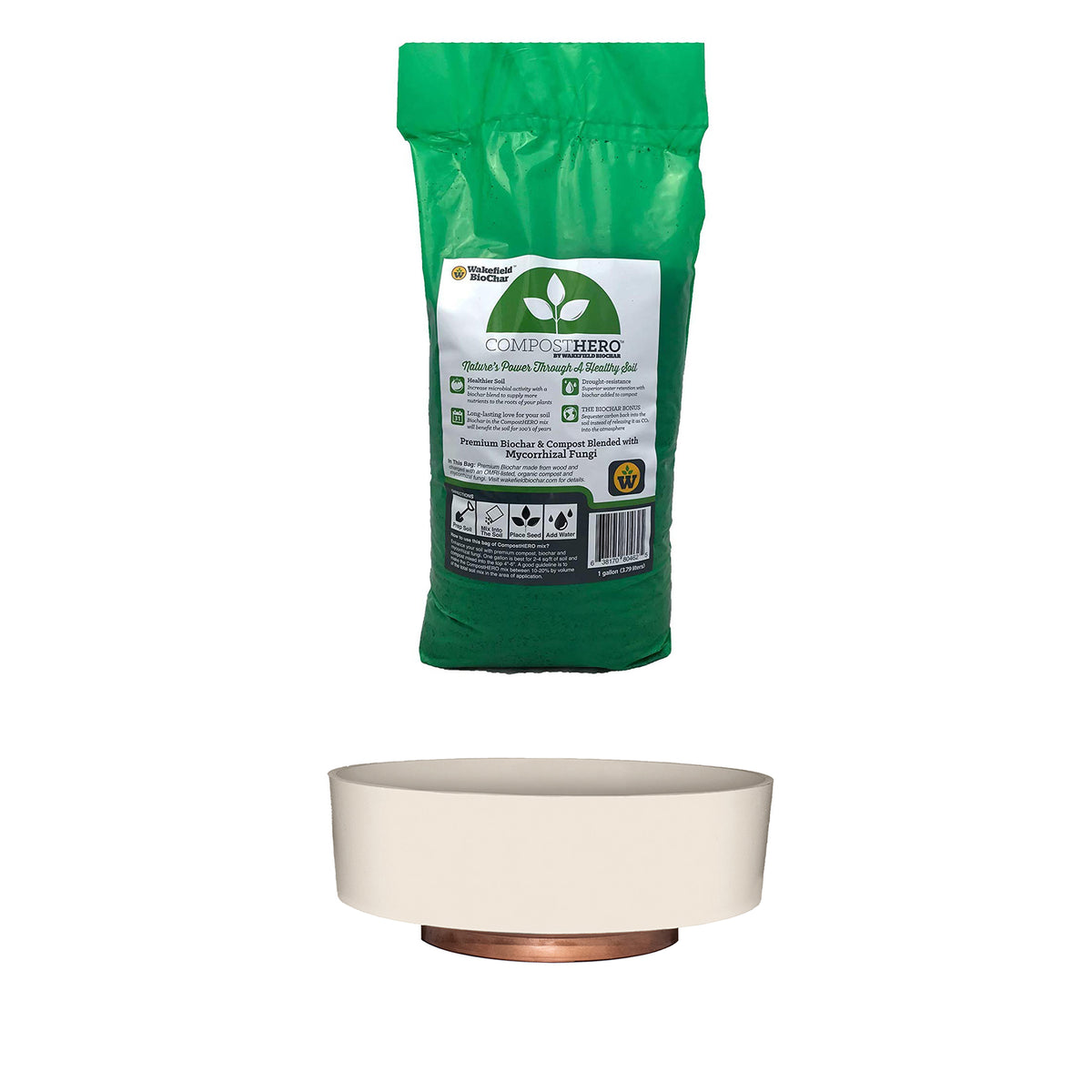 HC Companies 8 Inch Capri Planter, Vanilla Bisque & Wakefield HERO 1gal Compost