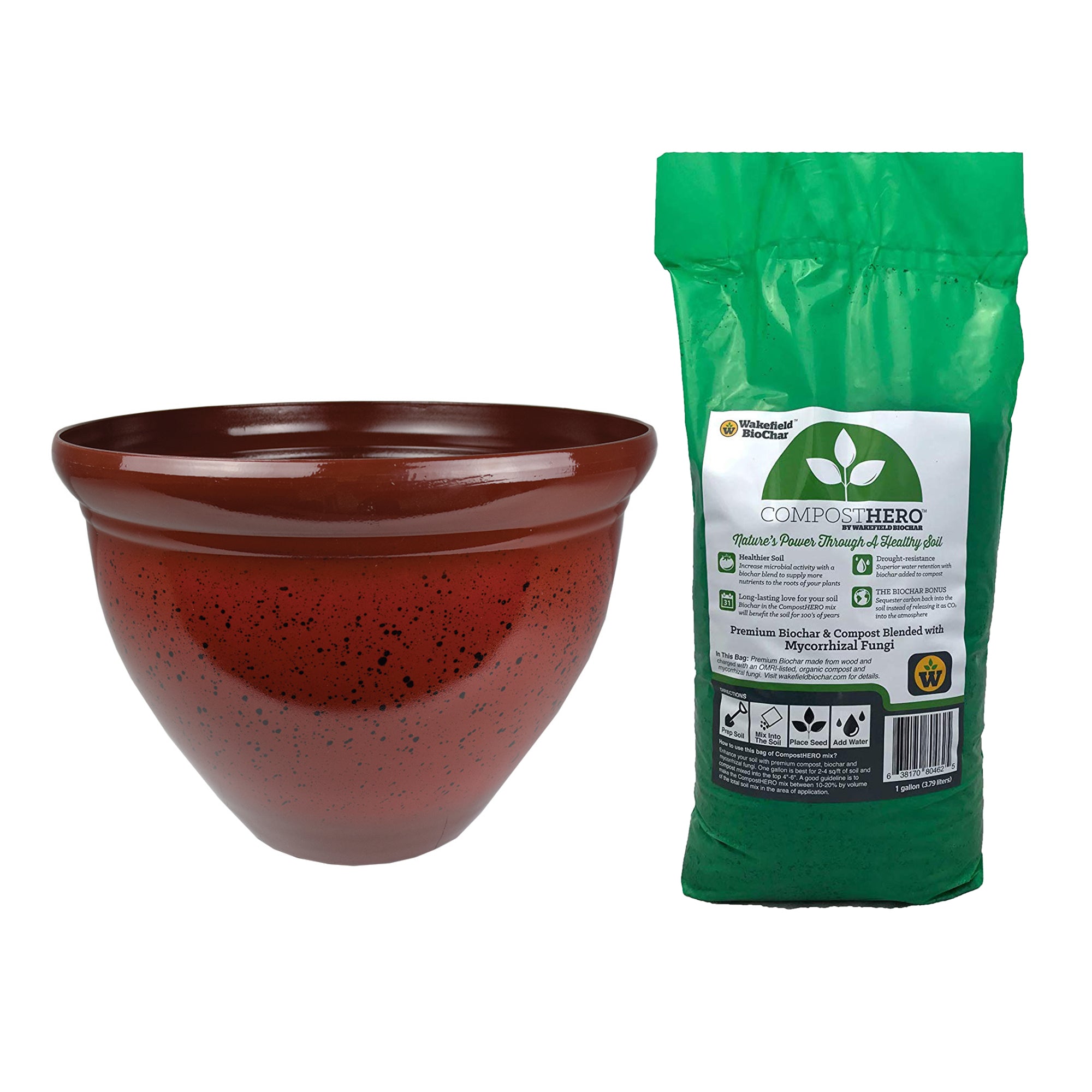HC Companies Pizzazz Round Garden Planter Pot w/ Wakefield HERO Biochar Compost - VMInnovations