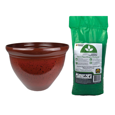 HC Companies Pizzazz Round Garden Planter Pot w/ Wakefield HERO Biochar Compost - VMInnovations