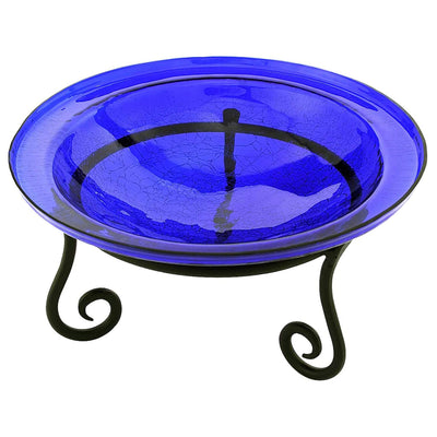 Achla Designs Hand Blown Crackle Glass Garden Birdbath with Stand, Cobalt Blue
