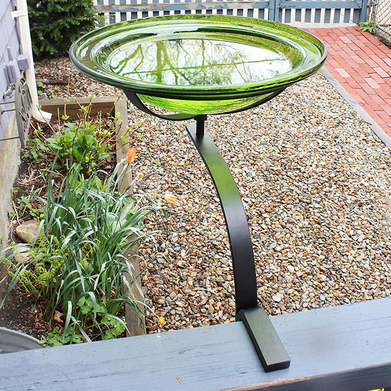 Achla Designs 12 In Crackle Glass Bowl Birdbath Decoration w/ Rail Mount, Green