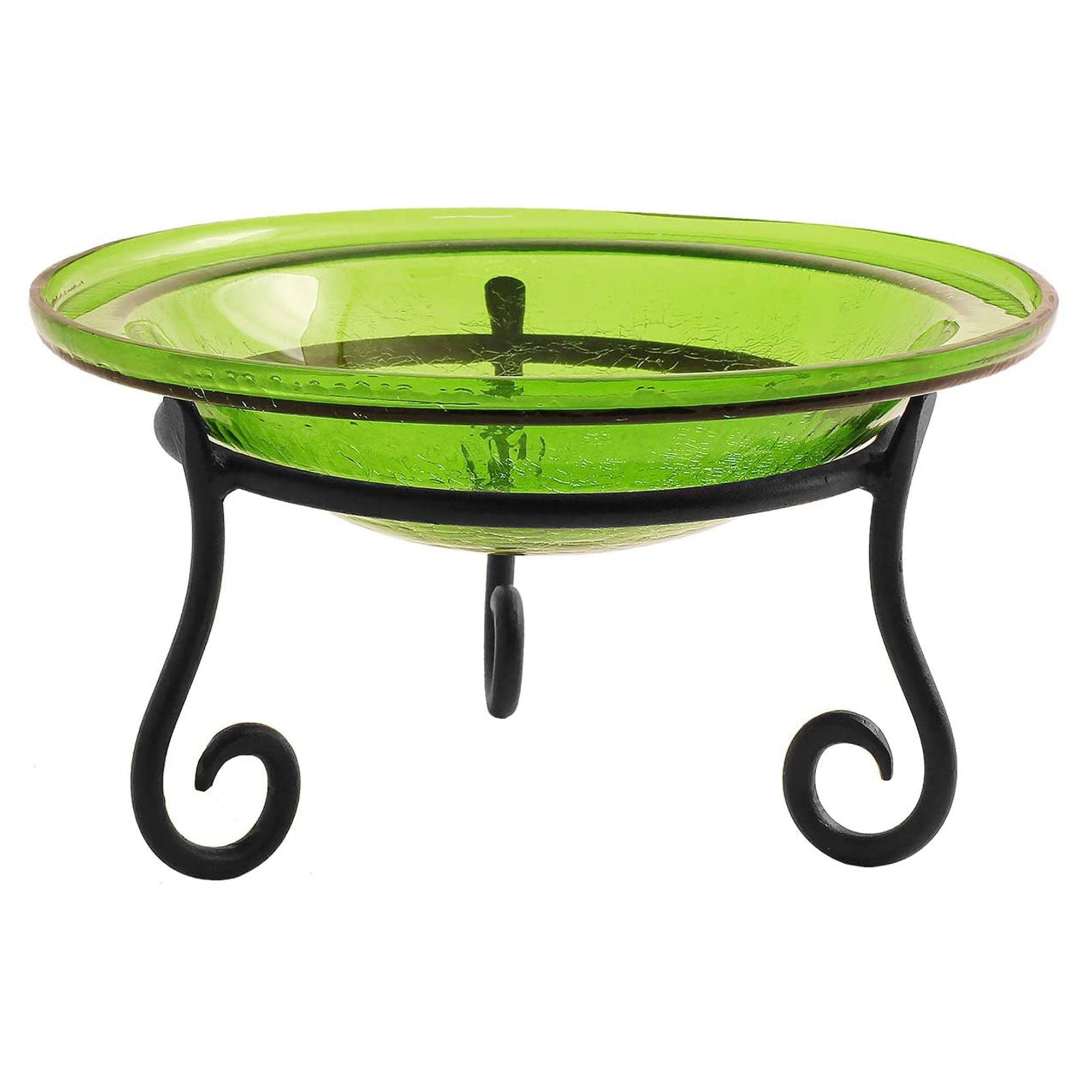 Achla Designs 12 In Crackle Glass Bowl and Birdbath Decoration w/ Stand, Green