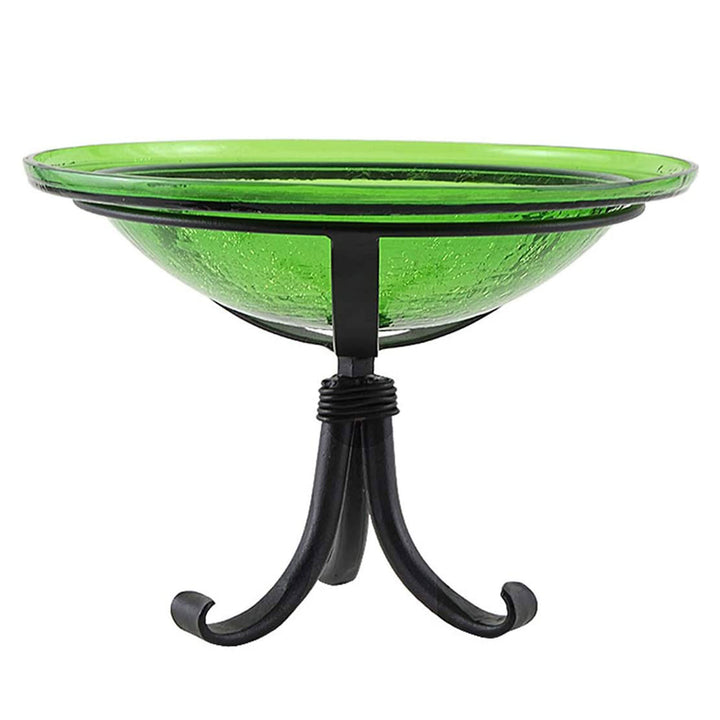 Achla Designs Hand Blown Crackle Glass Garden Birdbath with Tripod Stand, Green