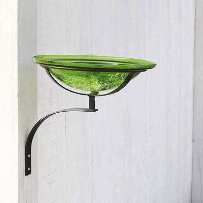 Achla Designs 12 In Crackle Glass Bowl and Birdbath Decoration w/ Mount, Green