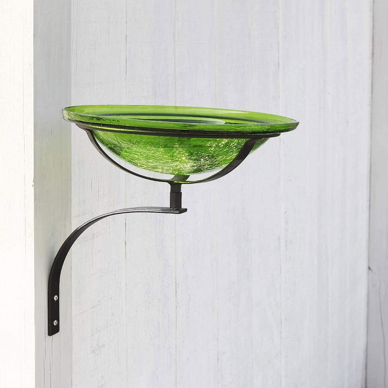 Achla Designs 12 In Crackle Glass Bowl and Birdbath Decoration w/ Mount, Green