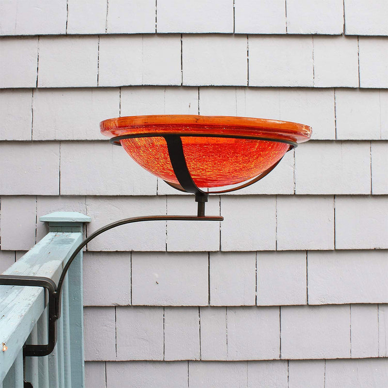Achla Designs Crackle Glass Bowl Birdbath Decoration with Rail Mount, Mandarin