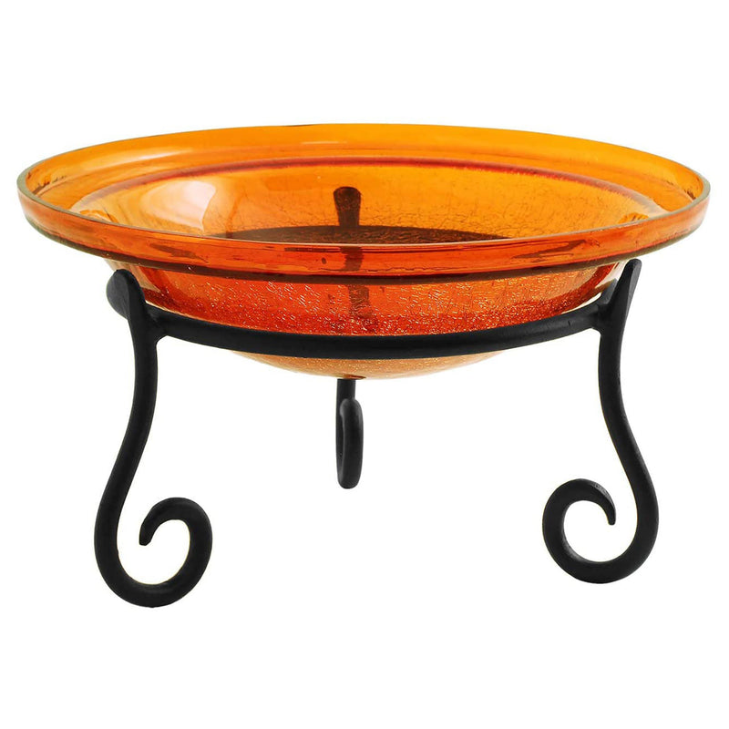 Achla Designs 12 In Crackle Glass Bowl & Birdbath Decoration w/ Stand, Mandarin