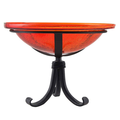 Achla Designs Hand Blown Crackle Glass Garden Birdbath with Tripod Stand, Red - VMInnovations