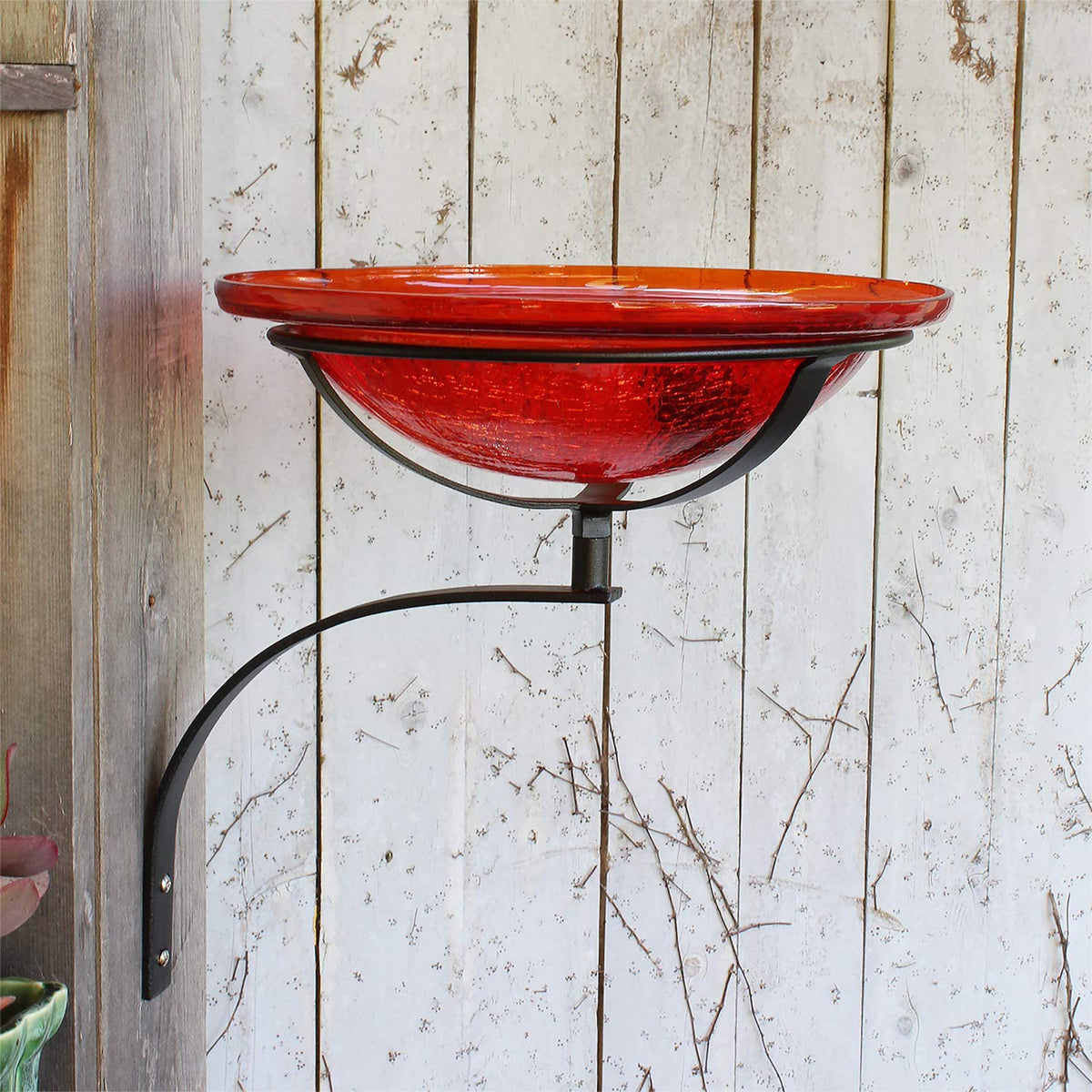 Achla Hand Blown Crackle Glass Birdbath w/ Wall Mount, Tomato Red (Open Box)