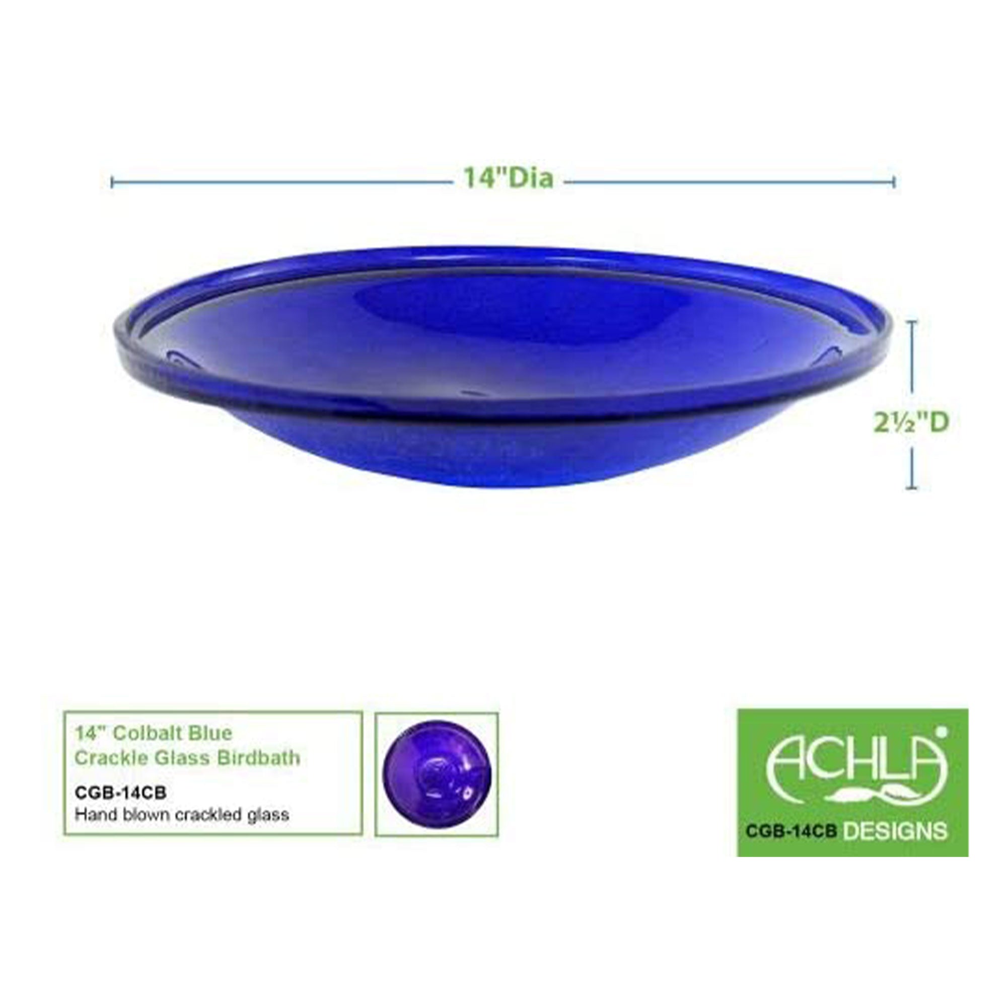 Achla Designs Hand Blown Glass Garden Birdbath with Miniature Stand, Cobalt Blue