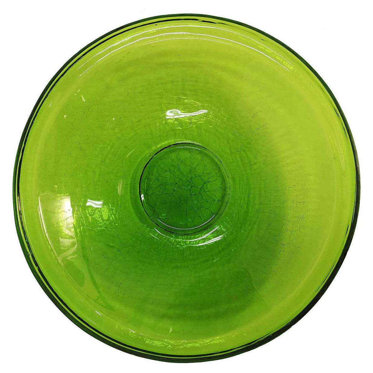 Achla Designs 14 Inch Crackle Glass Bowl and Birdbath Yard Decor, Fern Green