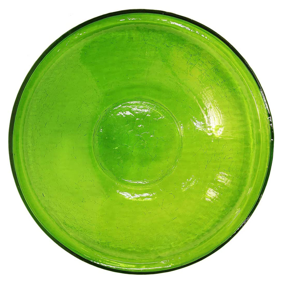 Achla Designs 14 Inch Crackle Glass Bowl and Birdbath Yard Decor, Fern Green