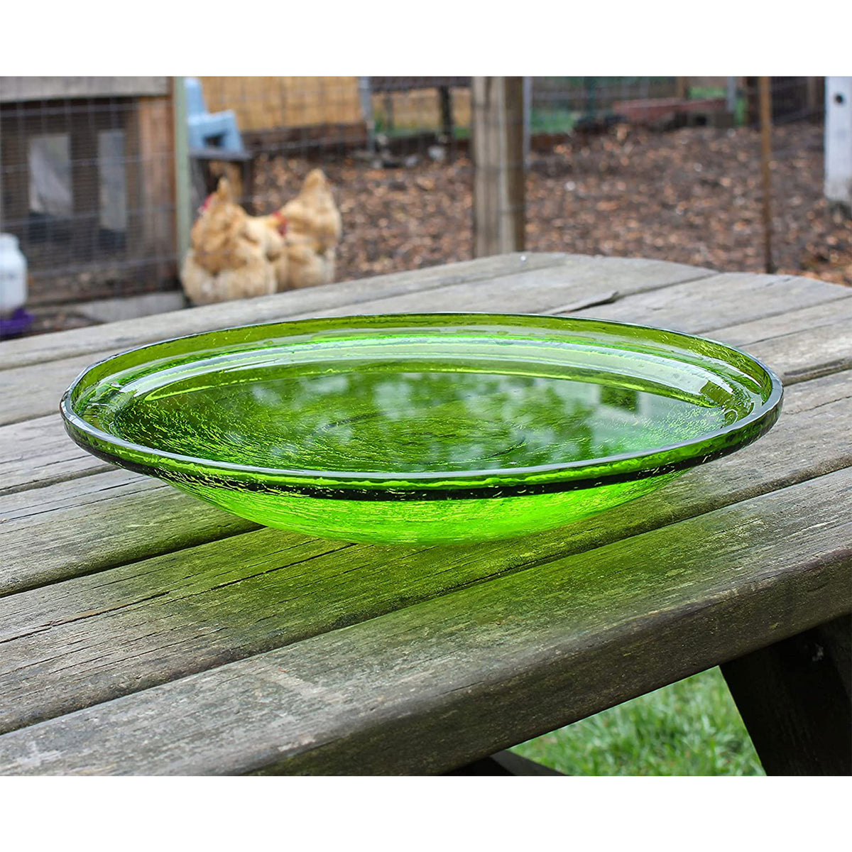 Achla Designs 14 Inch Crackle Glass Bowl and Birdbath Yard Decor, Fern Green