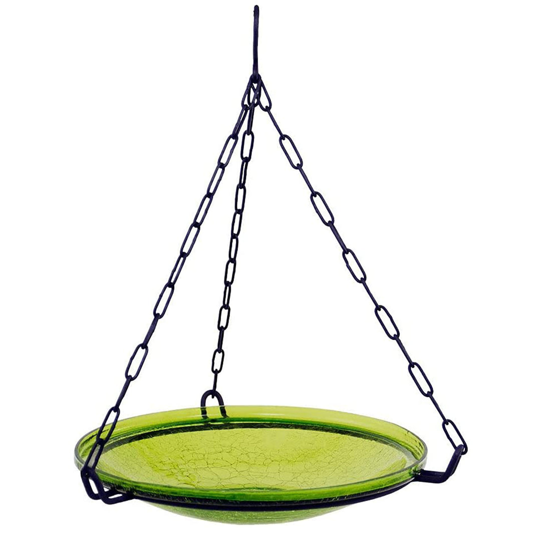 Achla Designs 14" Crackle Glass Birdbath w/ Rail Mount Bracket, Green(Open Box)