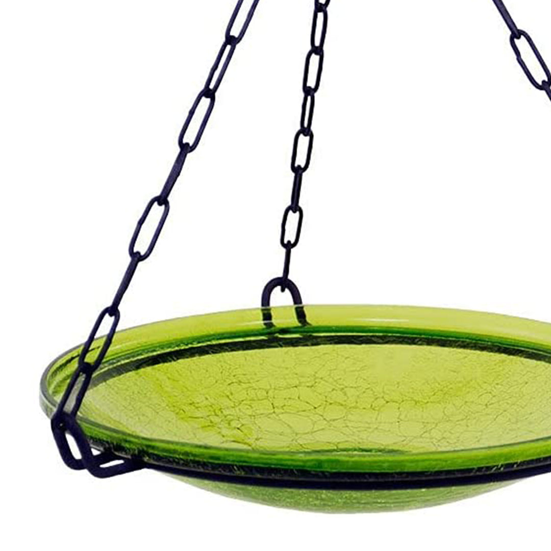 Achla Designs 14" Crackle Glass Birdbath w/ Rail Mount Bracket, Green(Open Box)