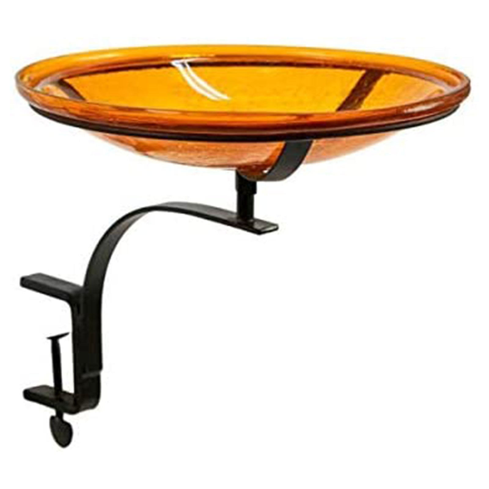 Achla Designs 14 Inch Rail Mount Crackle Glass Bowl & Birdbath, Mandarin Orange - VMInnovations