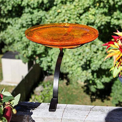 Achla Designs 14 Inch Rail Mount Crackle Glass Bowl & Birdbath, Mandarin Orange - VMInnovations