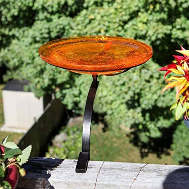 Achla Designs 14 Inch Rail Mount Crackle Glass Bowl & Birdbath, Mandarin Orange