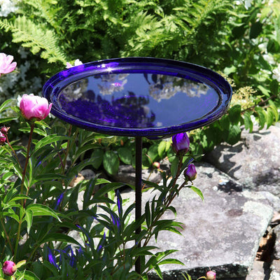 Achla Designs 14 Inch Hand Blown Crackle Glass Birdbath with Stake (For Parts)