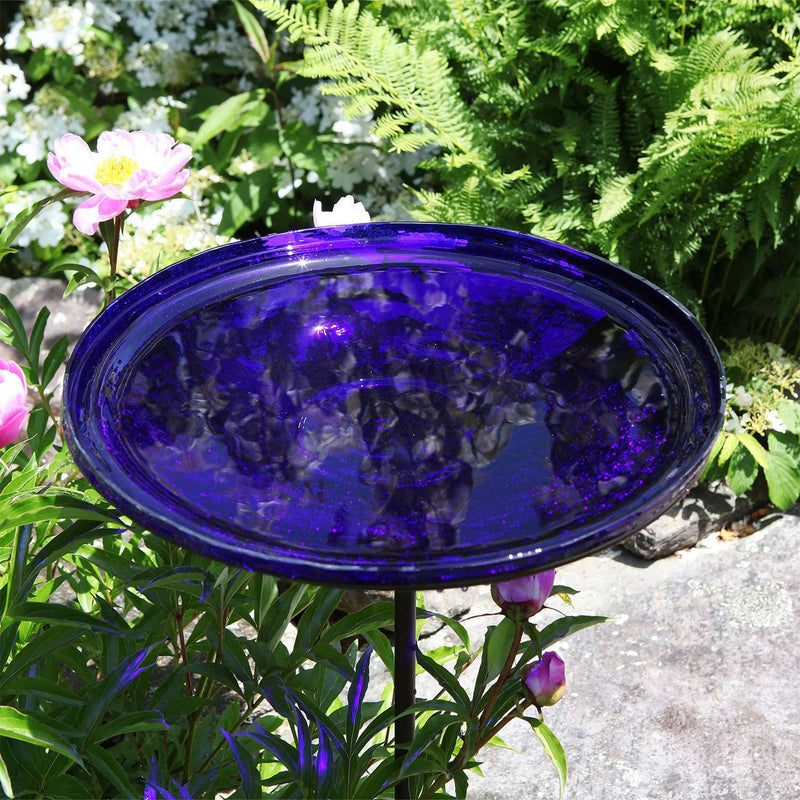 Achla Designs 14 Inch Hand Blown Crackle Glass Birdbath with Stake (For Parts)