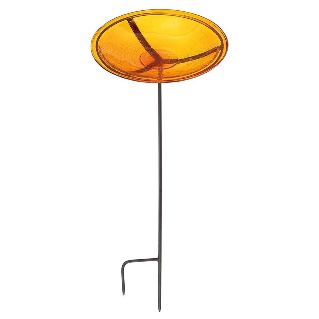 Achla Designs 14 Inch Hand Blown Glass Birdbath with Stake, Mandarin (Open Box)