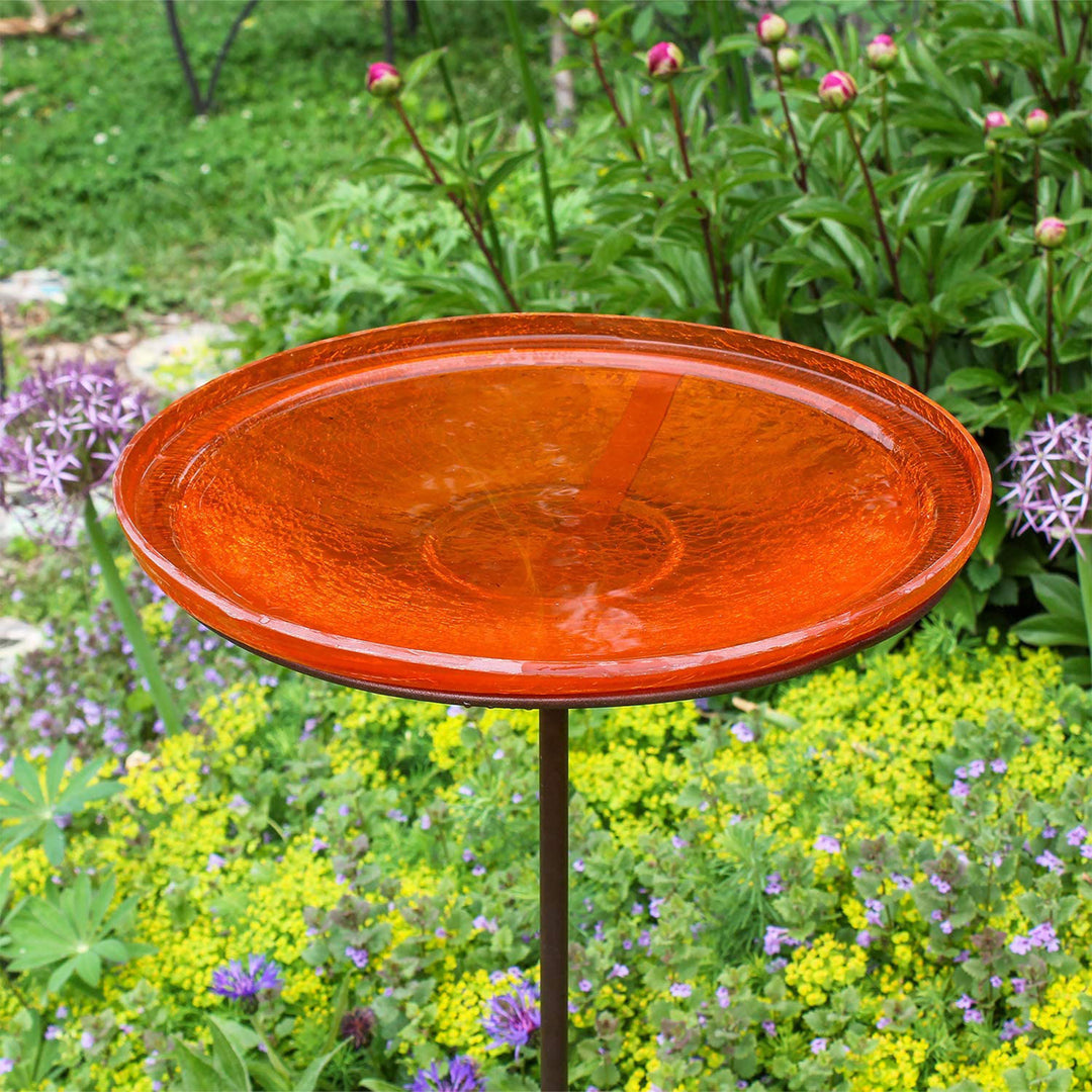 Achla Designs 14 Inch Hand Blown Glass Birdbath with Stake, Mandarin (Open Box)