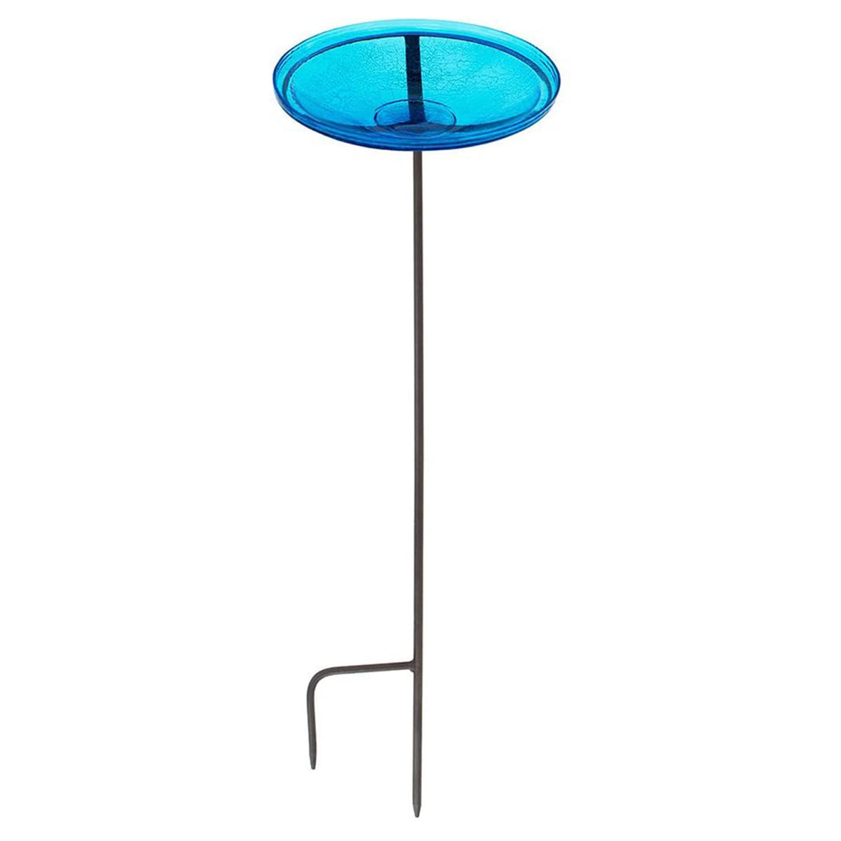 Achla Designs 14 Inch Hand Blown Crackle Glass Birdbath with Metal Stake, Teal