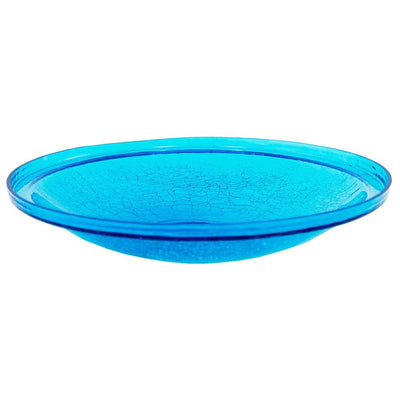 Achla Designs 14 Inch Hand Blown Crackle Glass Birdbath with Metal Stake, Teal
