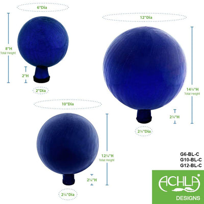 Achla Designs 10 Inch Gazing Glass Globe Crackle Sphere Garden Ornament, Blue