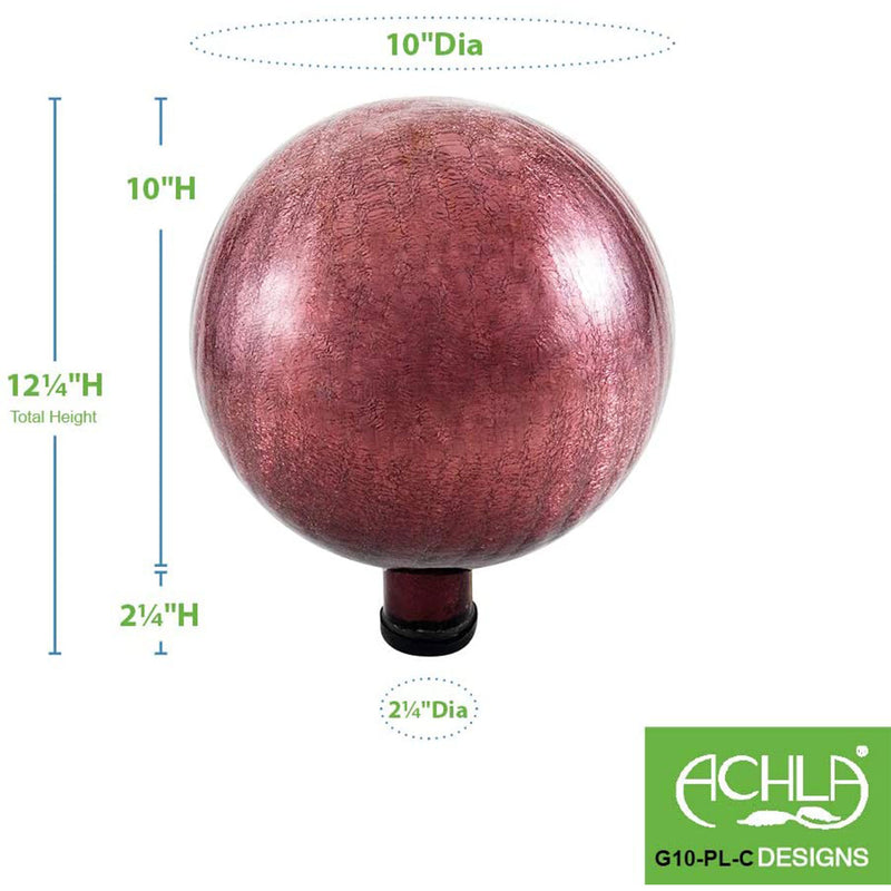 Achla Designs 10 Inch Gazing Glass Crackle Globe Sphere Garden Ornament, Plum