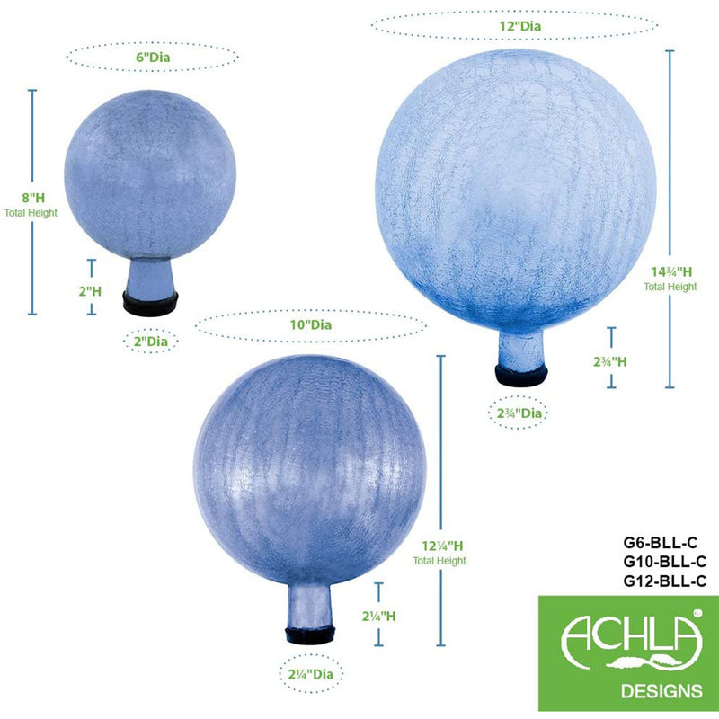 Achla Designs 12 Inch Glass Crackly Globe Sphere Garden Ornament, Blue Lapis