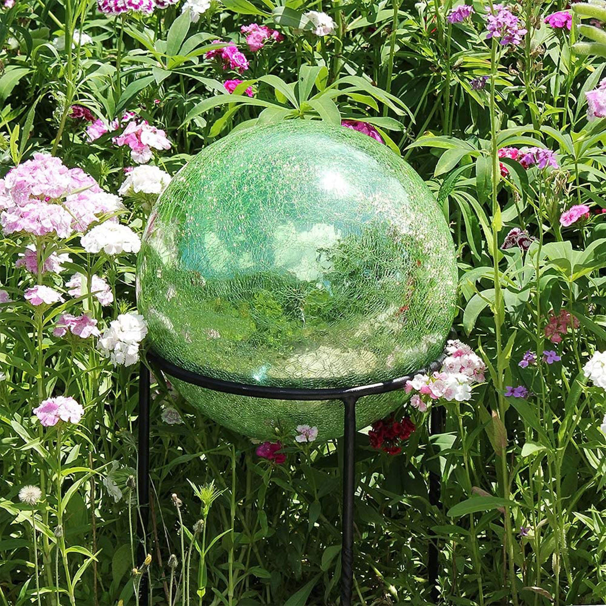 Achla Designs 12 Inch Glass Crackly Globe Sphere Garden Ornament, Light Green