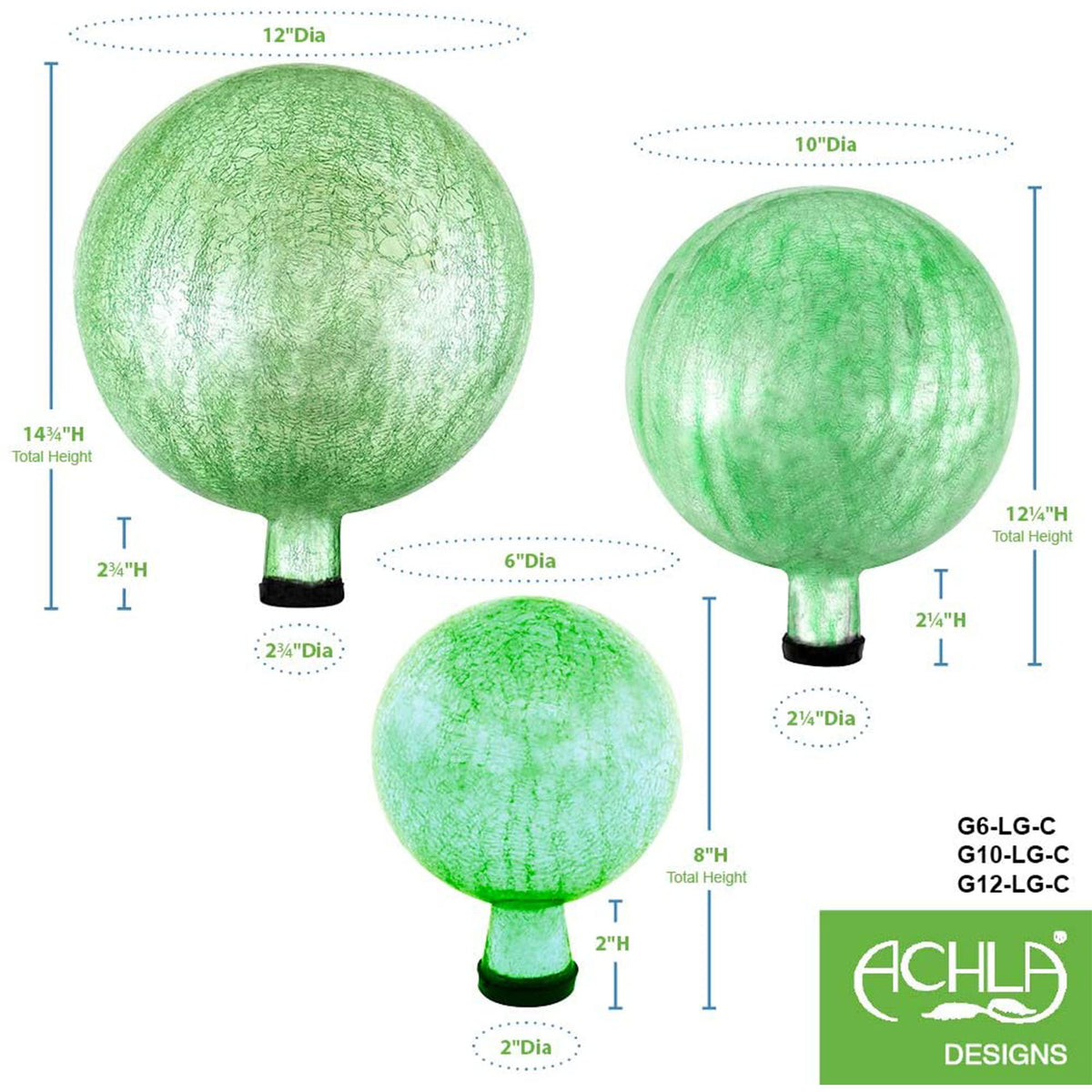 Achla Designs 12 Inch Glass Crackly Globe Sphere Garden Ornament, Light Green