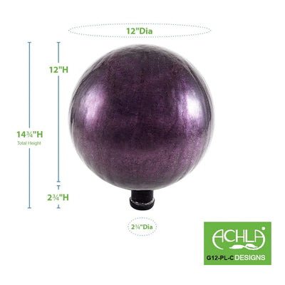 Achla Designs 12 Inch Gazing Glass Crackly Globe Sphere Garden Ornament, Plum