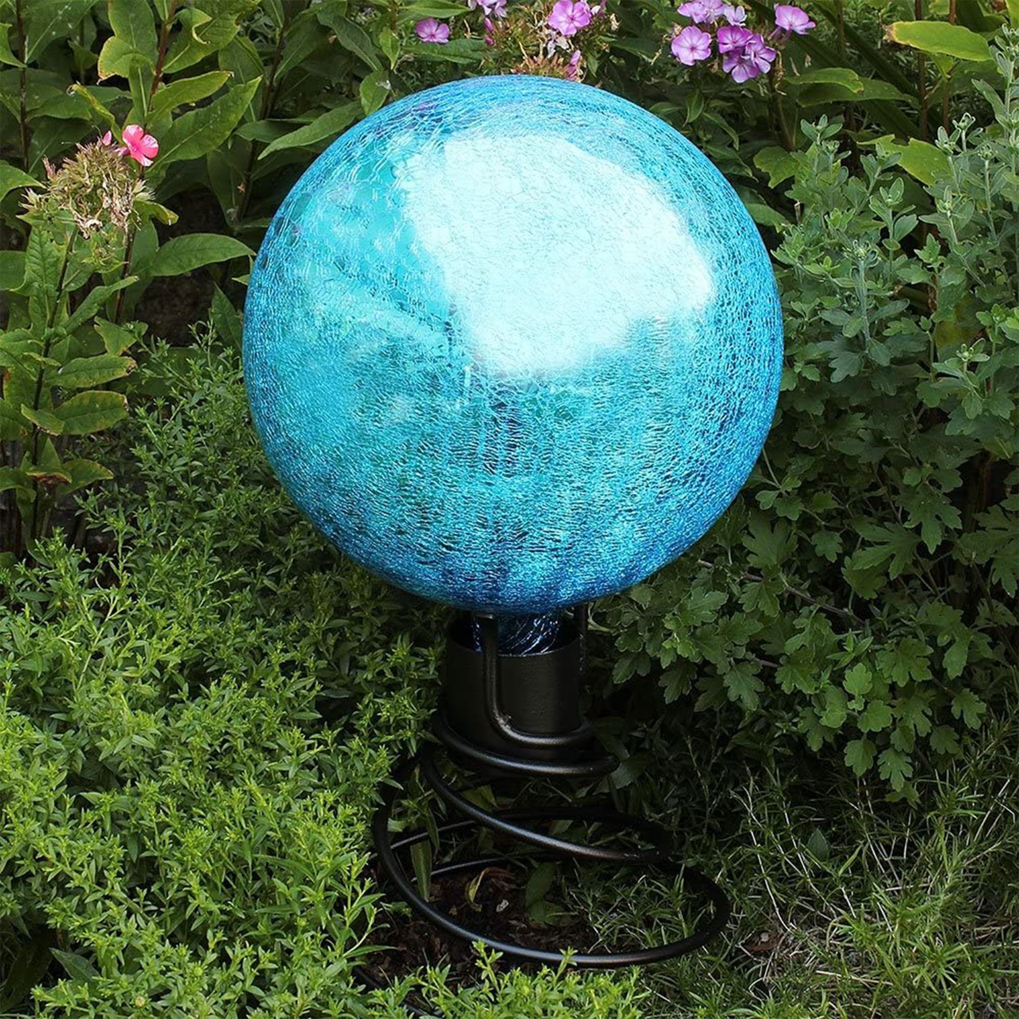 Achla Designs 12 Inch Gazing Glass Crackly Globe Sphere Garden Ornament, Teal
