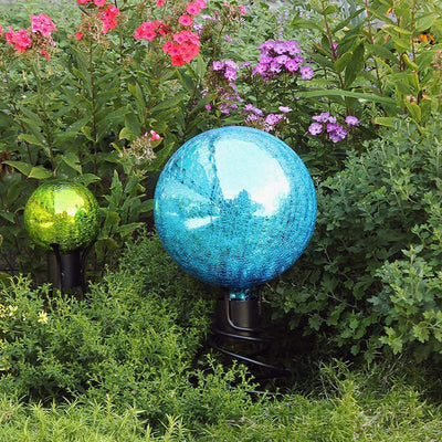 Achla Designs 12 Inch Gazing Glass Crackly Globe Sphere Garden Ornament, Teal