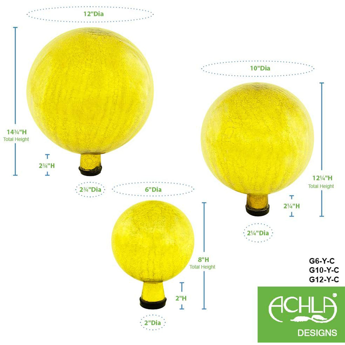 Achla Designs 12 Inch Glass Crackly Globe Sphere Garden Ornament, Lemon Drop