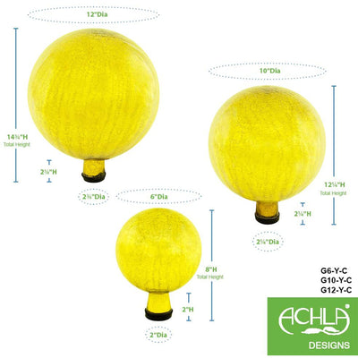 Achla Designs 12 Inch Glass Crackly Globe Sphere Garden Ornament, Lemon Drop