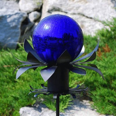 Achla Designs 6 Inch Gazing Glass Crackle Globe Sphere Garden Ornament, Blue