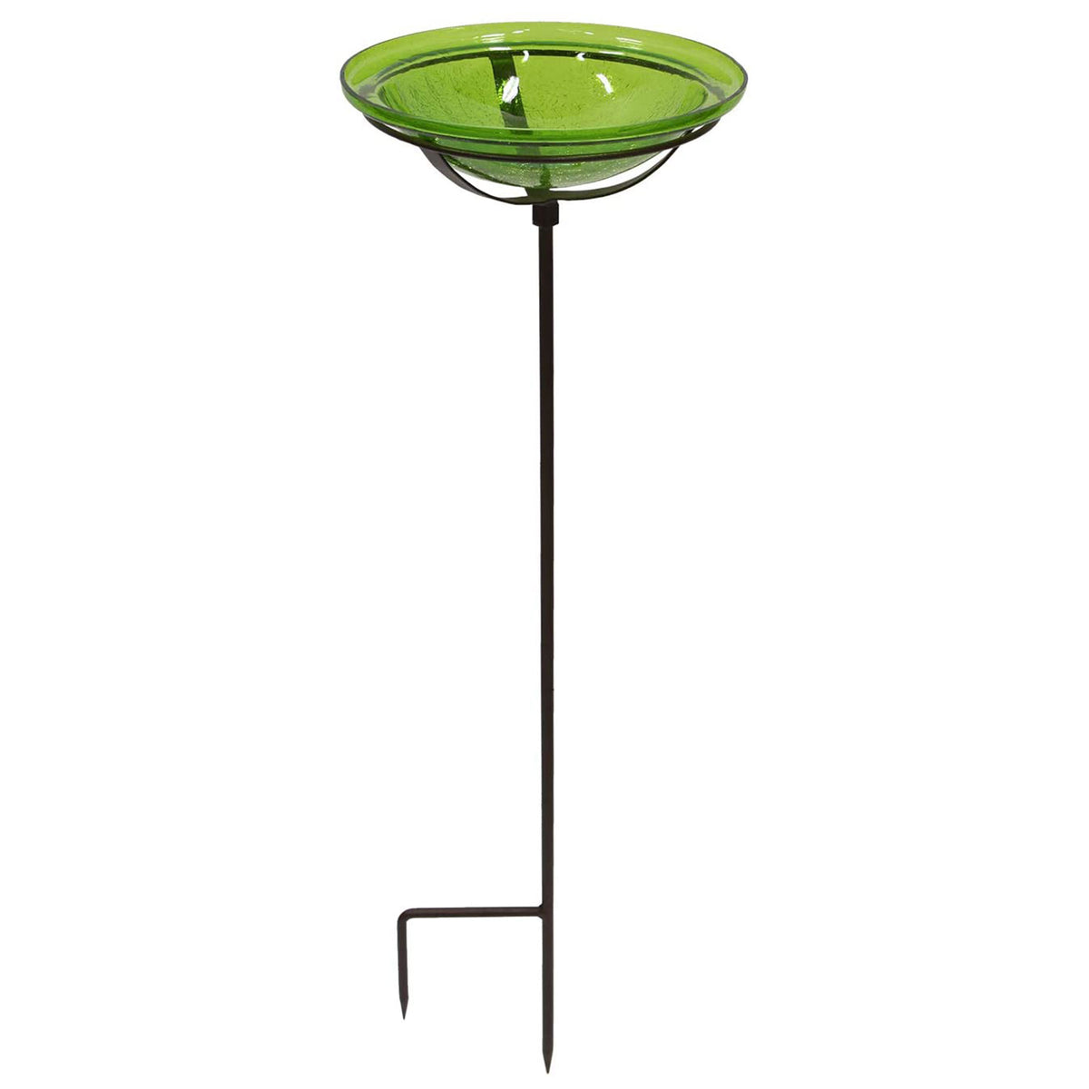 Achla Designs 12 Inch Hand Blown Crackle Glass Birdbath with Stake, Fern Green