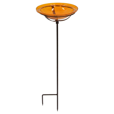 Achla Designs 12 Inch Hand Blown Crackled Glass Birdbath with Stake, Mandarin