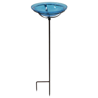 Achla Designs 12 Inch Hand Blown Crackle Glass Birdbath with Stake, Turquoise